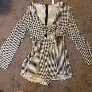 Blue blush plaid romper